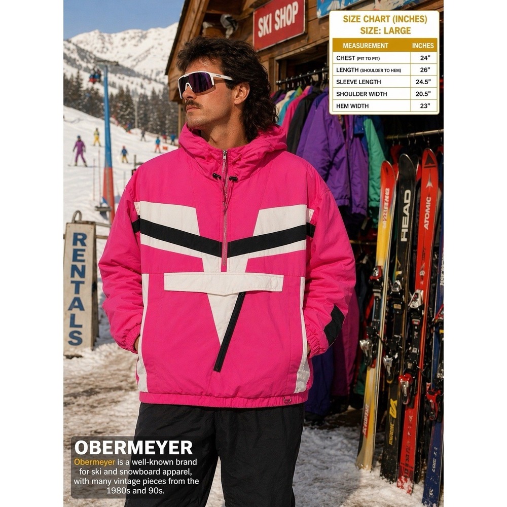 Vintage Obermeyer Gore Tex Jacket Men's Large Pink Ski Snow‎ Vintage Retro 80's